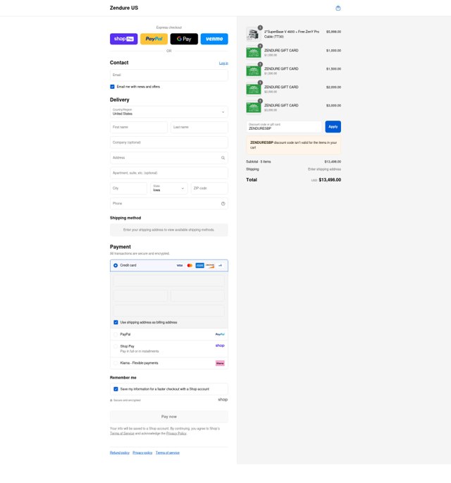 Zendure checkout page showing Zendure coupon code box | Screenshot taken by SimplyCodes community member on Aug 24, 2025