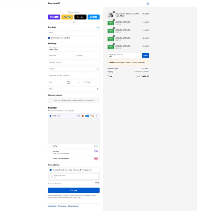 Zendure checkout page showing Zendure coupon code box | Screenshot taken by SimplyCodes community member on Aug 24, 2025
