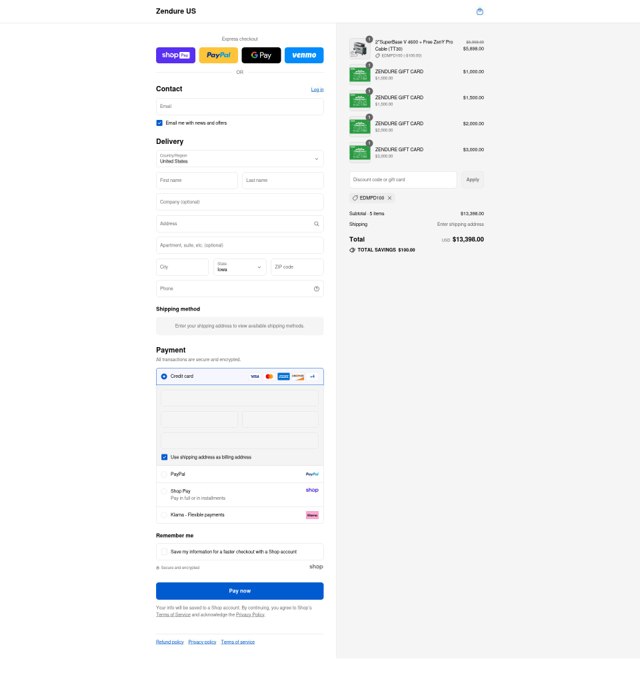 Zendure checkout page showing Zendure coupon code box | Screenshot taken by SimplyCodes community member on Aug 24, 2025