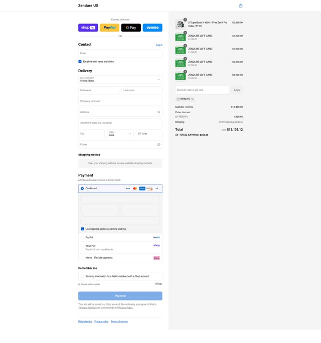 Zendure checkout page showing Zendure coupon code box | Screenshot taken by SimplyCodes community member on Aug 24, 2025