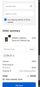ZEN_10 coupon verification screenshot