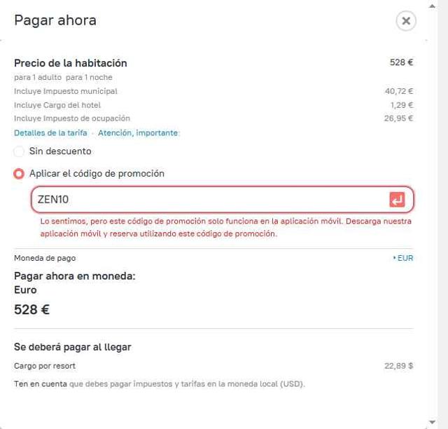 ZenHotels checkout page showing ZenHotels promo code box | Screenshot taken by SimplyCodes community member on Aug 26, 2025