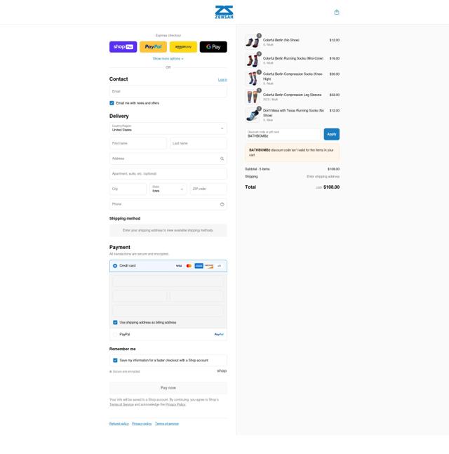 Zensah checkout page showing Zensah promo code box | Screenshot taken by SimplyCodes community member on Aug 23, 2025