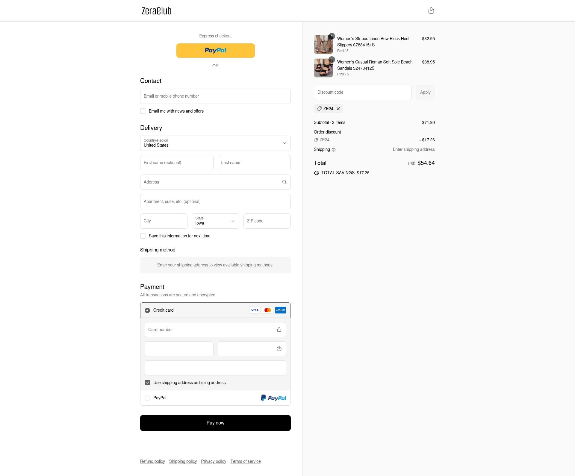 Zeraclub checkout page showing Zeraclub coupon code box | Screenshot taken by SimplyCodes community member on Jul 10, 2025
