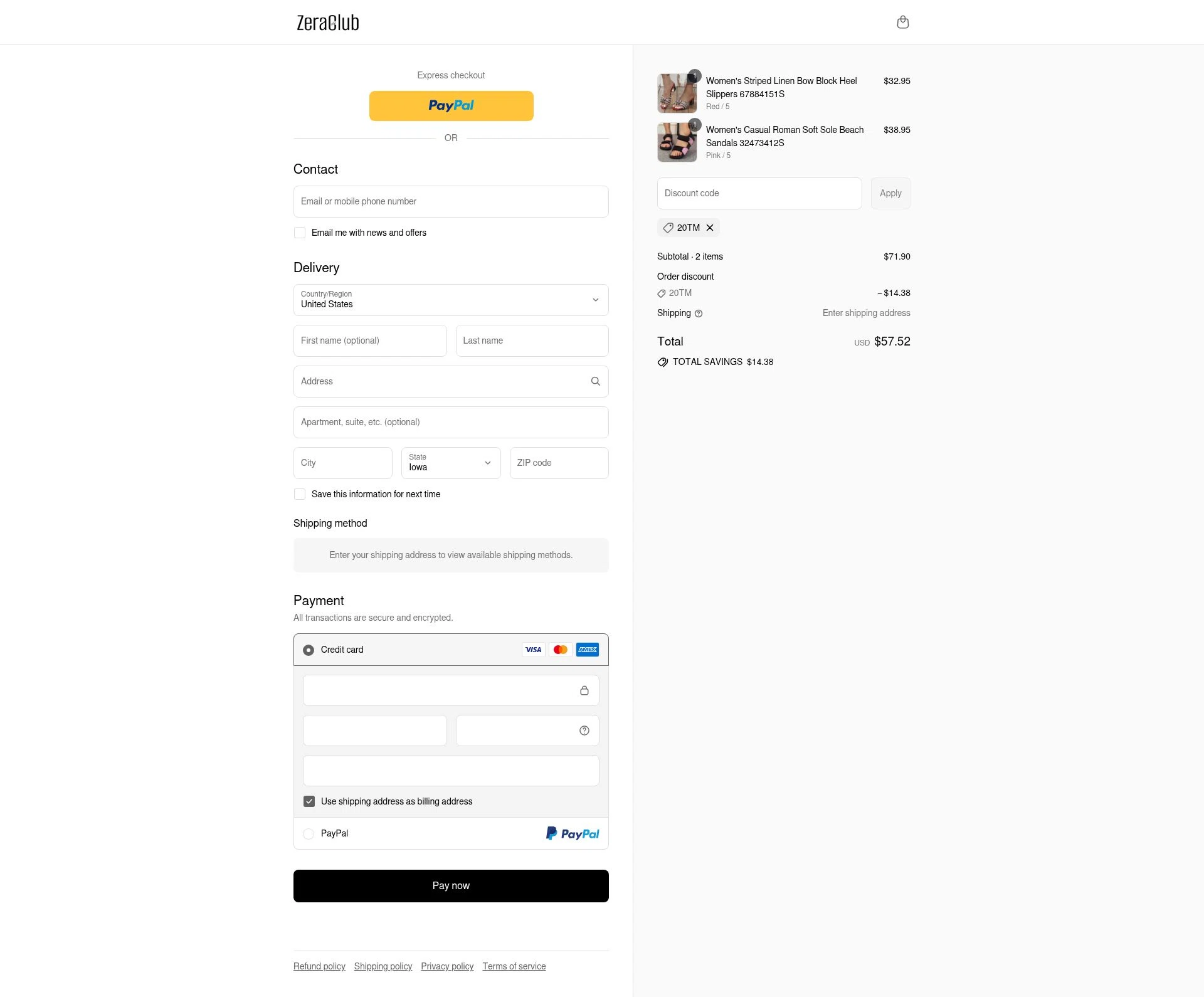 Zeraclub checkout page showing Zeraclub coupon code box | Screenshot taken by SimplyCodes community member on Jul 10, 2025