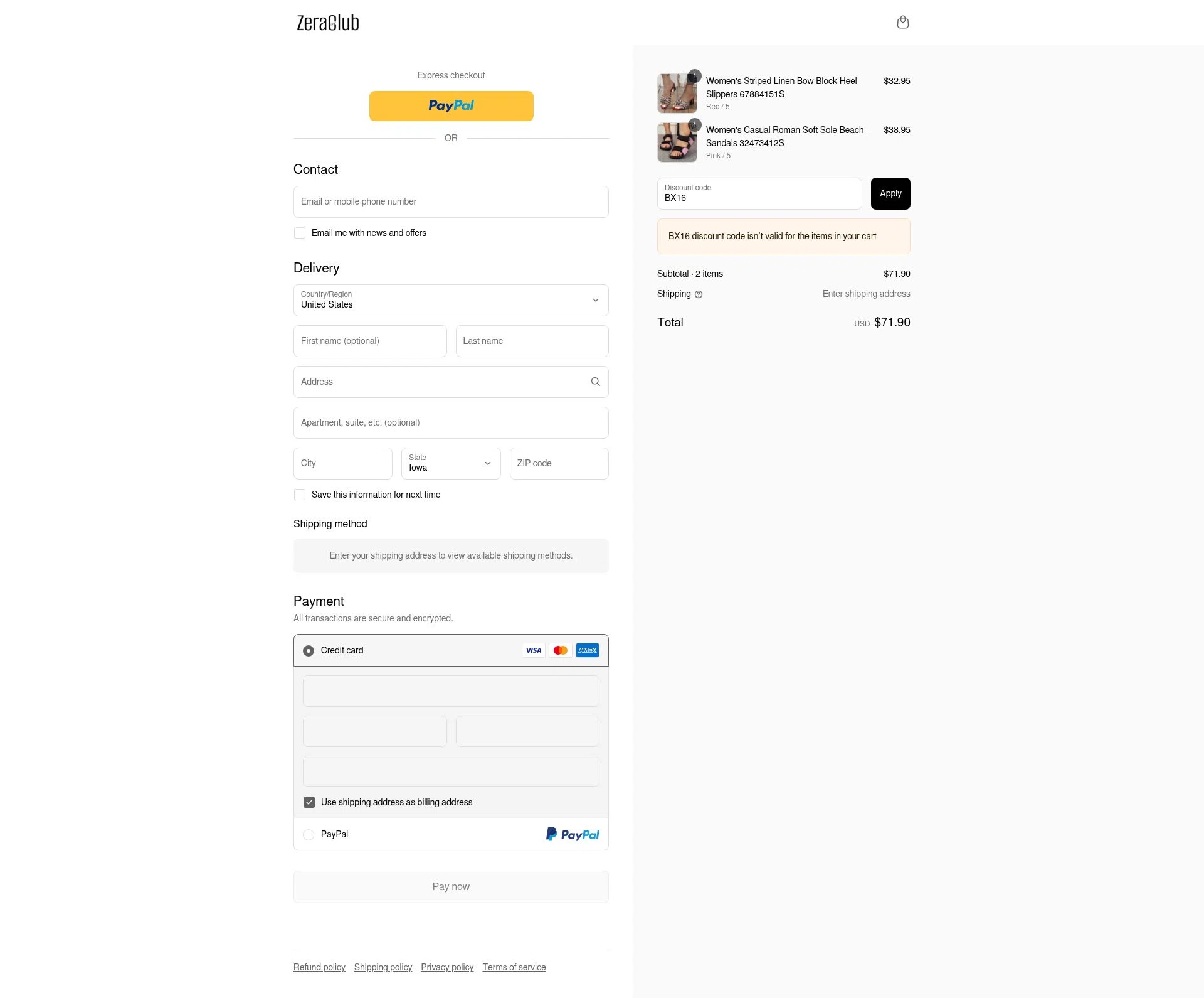 Zeraclub checkout page showing Zeraclub coupon code box | Screenshot taken by SimplyCodes community member on Jul 10, 2025
