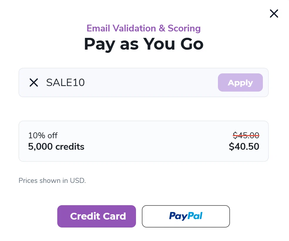 ZeroBounce coupon code screenshot showing code SALE10 applied at ZeroBounce checkout page. Uploaded by SimplyCodes community member GloriousWarden on Oct 15, 2025
