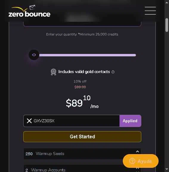 ZeroBounce checkout page showing ZeroBounce coupon code box | Screenshot taken by SimplyCodes community member on Dec 30, 2025