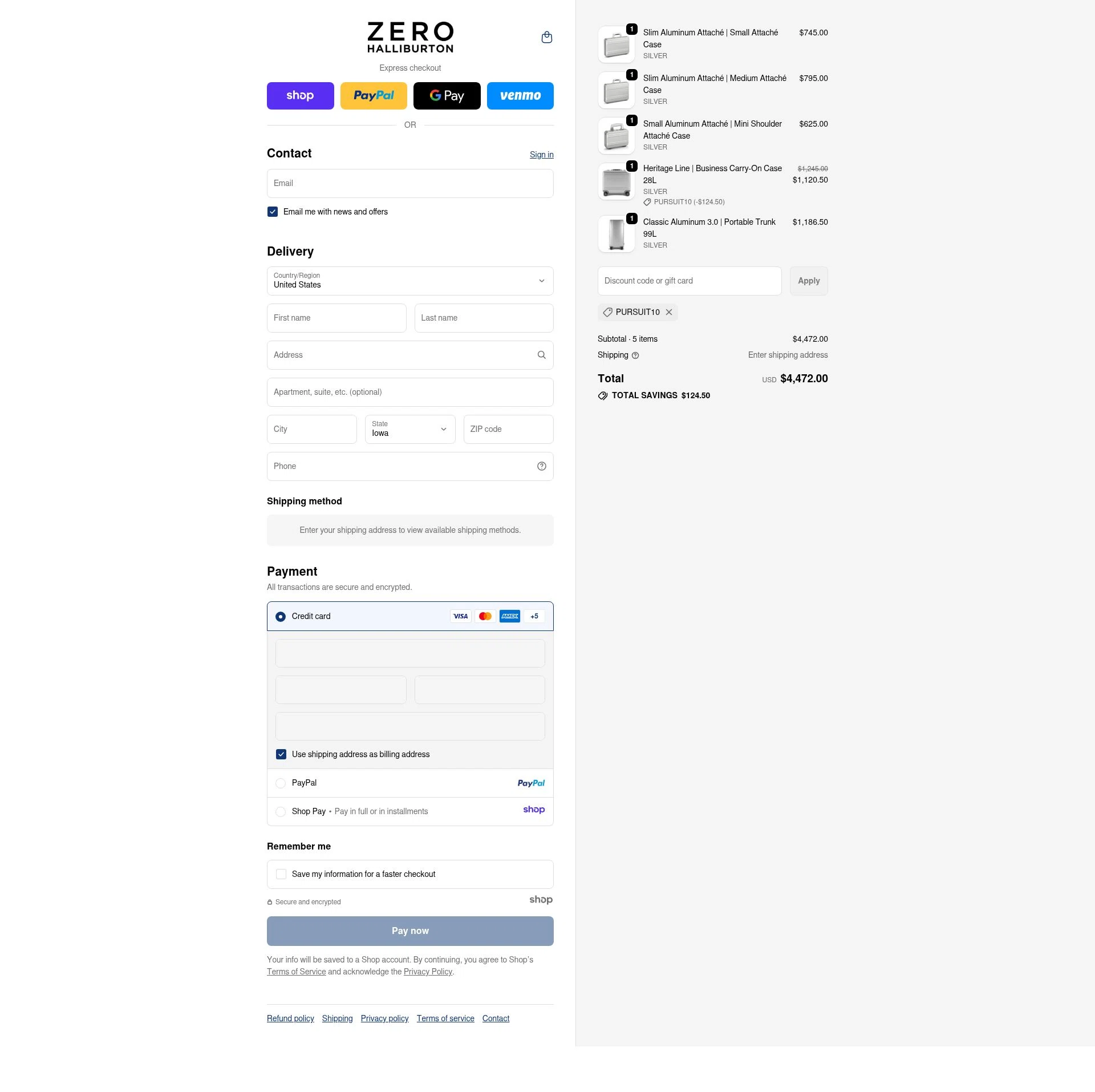 ZERO Halliburton checkout page showing ZERO Halliburton promo code box | Screenshot taken by SimplyCodes community member on Dec 13, 2025
