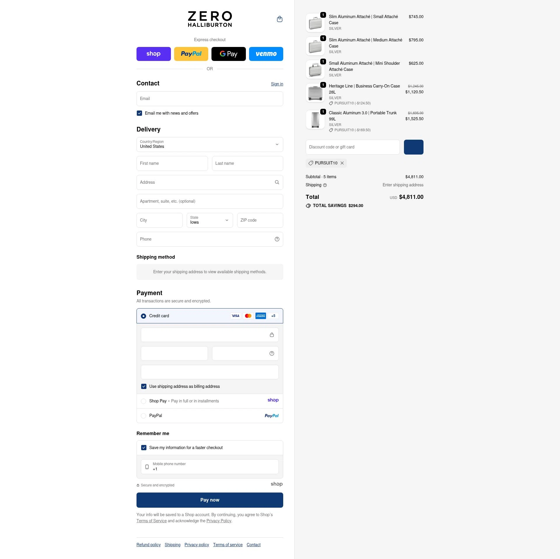 ZERO Halliburton checkout page showing ZERO Halliburton promo code box | Screenshot taken by SimplyCodes community member on Dec 26, 2025