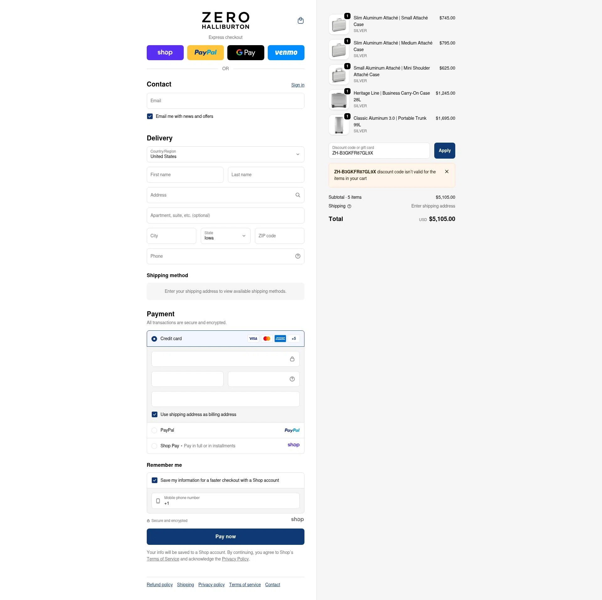 ZERO Halliburton checkout page showing ZERO Halliburton promo code box | Screenshot taken by SimplyCodes community member on Nov 12, 2025
