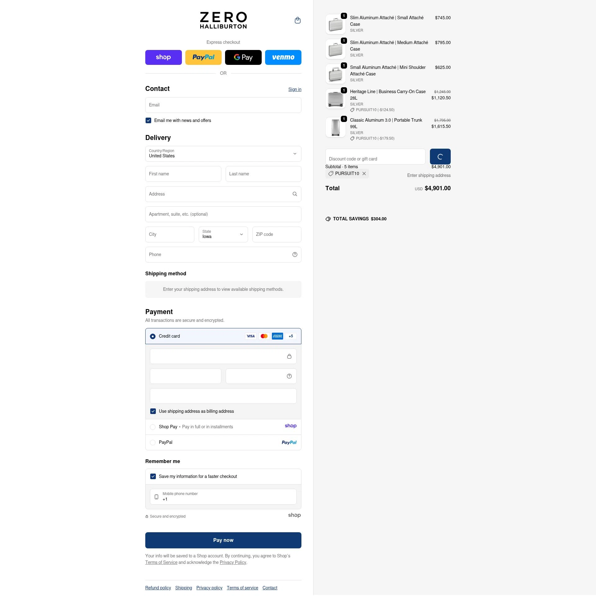 ZERO Halliburton checkout page showing ZERO Halliburton promo code box | Screenshot taken by SimplyCodes community member on Jan 10, 2026