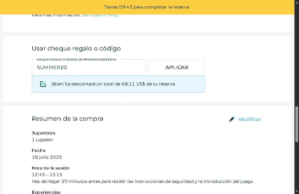Zero Latency VR checkout page showing Zero Latency VR promo code box | Screenshot taken by SimplyCodes community member on Jul 12, 2025