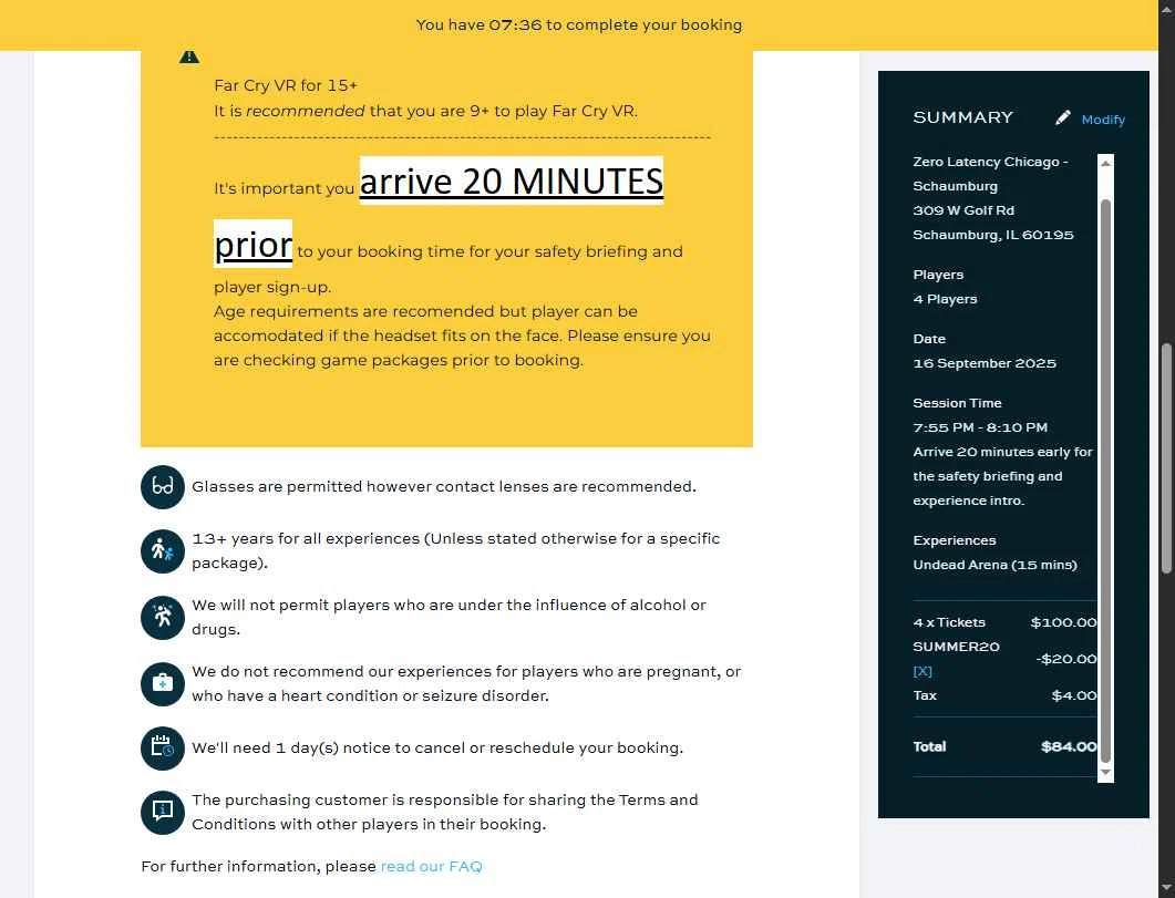 Zero Latency VR checkout page showing Zero Latency VR promo code box | Screenshot taken by SimplyCodes community member on Aug 31, 2025