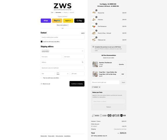 Zero Waste Store checkout page showing Zero Waste Store promo code box | Screenshot taken by SimplyCodes community member on Sep 8, 2025