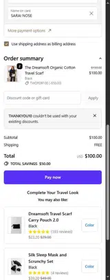 THANKYOU10 coupon verification screenshot