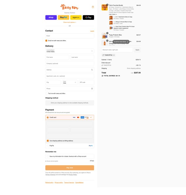 Zesty Paws checkout page showing Zesty Paws promo code box | Screenshot taken by SimplyCodes community member on Sep 8, 2025