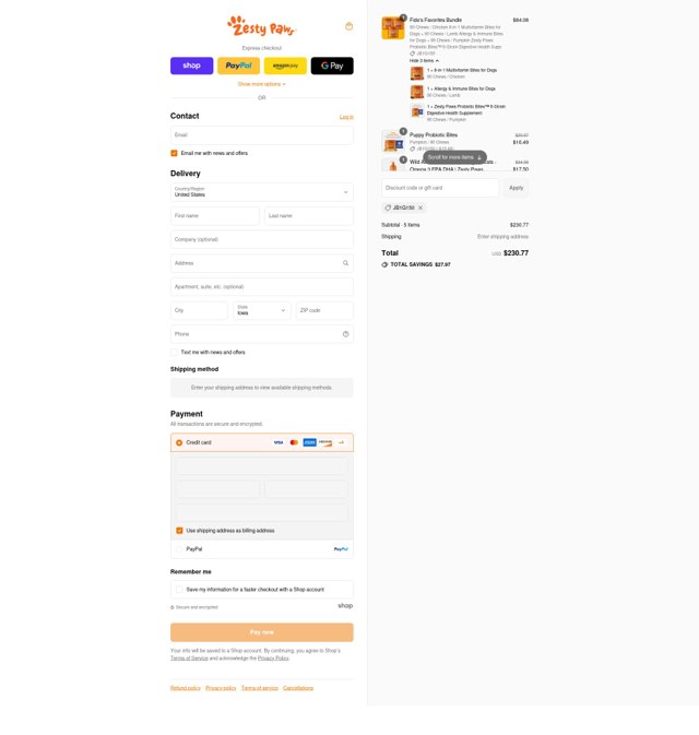 Zesty Paws checkout page showing Zesty Paws promo code box | Screenshot taken by SimplyCodes community member on Sep 8, 2025