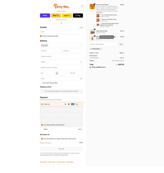 Zesty Paws checkout page showing Zesty Paws promo code box | Screenshot taken by SimplyCodes community member on Sep 8, 2025