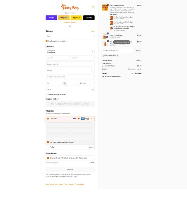 Zesty Paws checkout page showing Zesty Paws promo code box | Screenshot taken by SimplyCodes community member on Sep 8, 2025