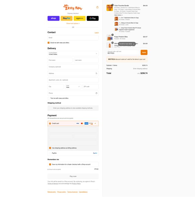Zesty Paws checkout page showing Zesty Paws promo code box | Screenshot taken by SimplyCodes community member on Sep 8, 2025