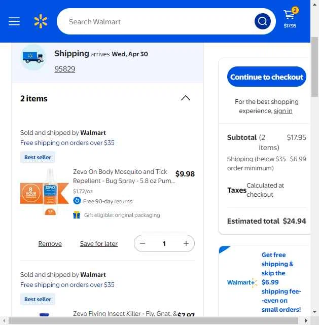 Zevo Insect checkout page showing Zevo Insect discount code box | Screenshot taken by SimplyCodes community member on Apr 30, 2025