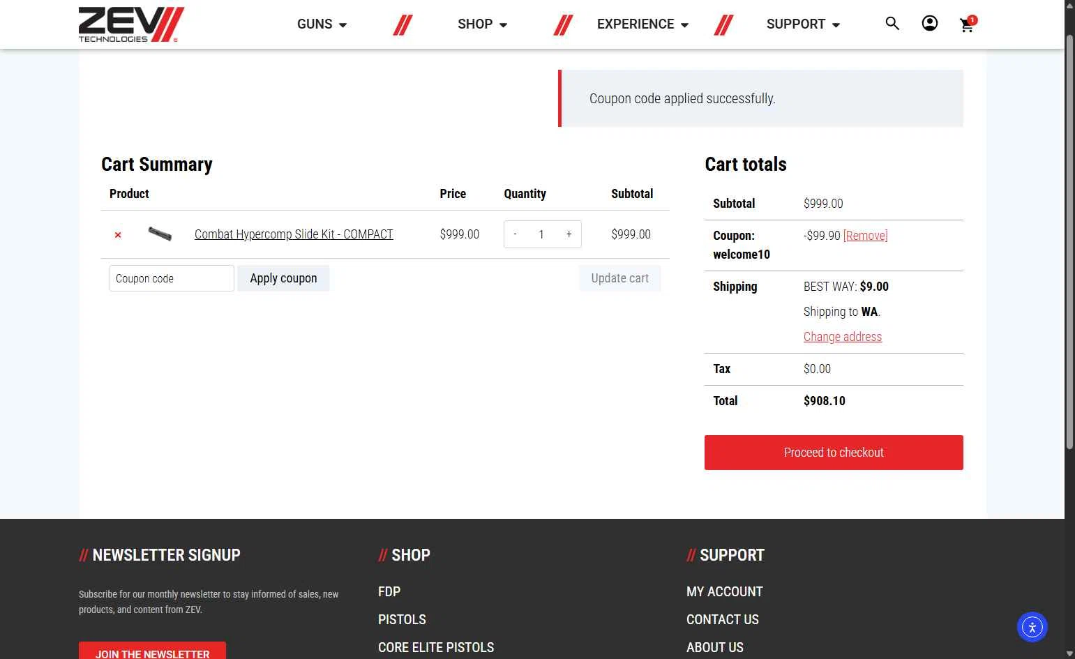 ZEV Technologies checkout page showing ZEV Technologies promo code box | Screenshot taken by SimplyCodes community member on Nov 30, 2025