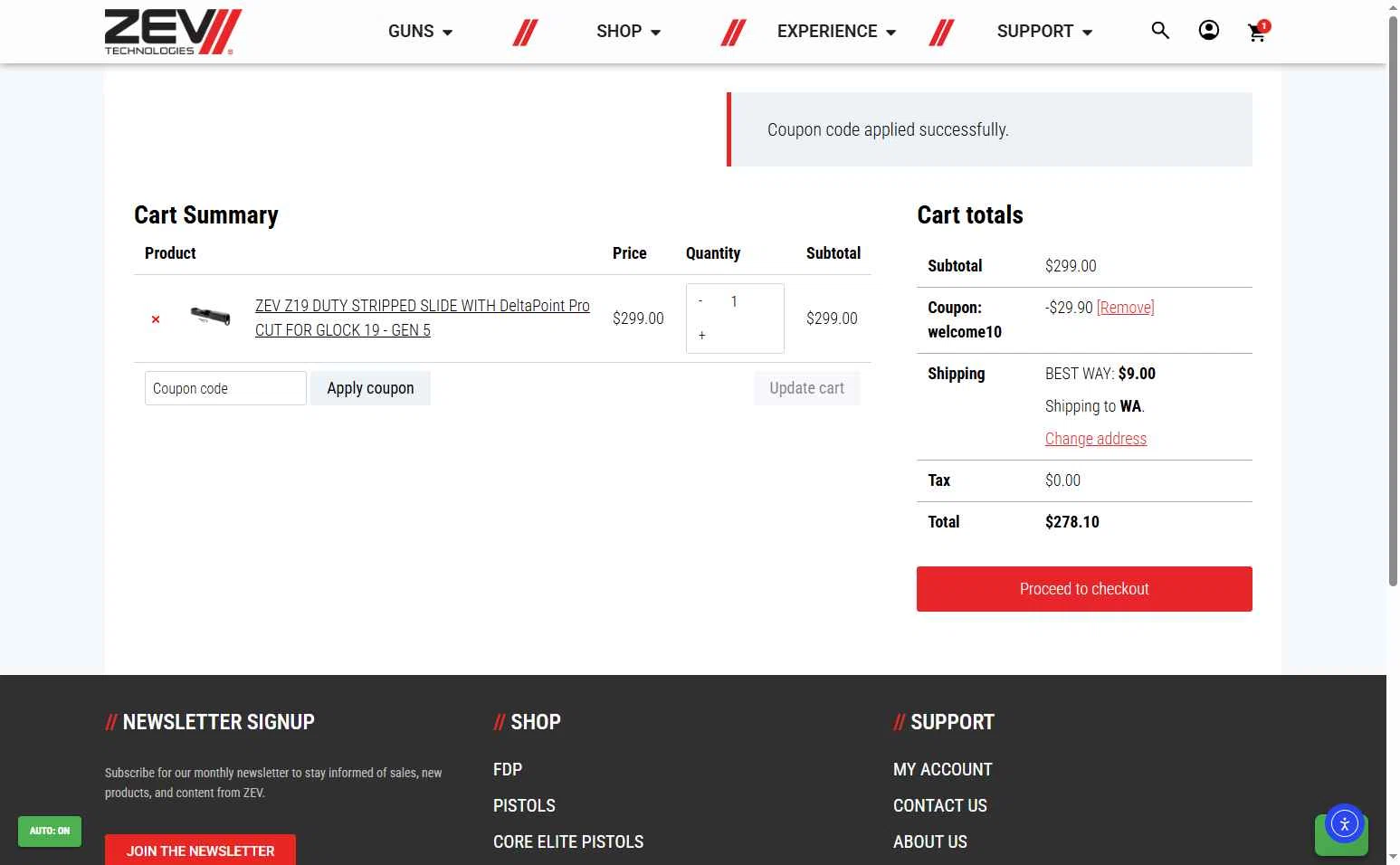 ZEV Technologies checkout page showing ZEV Technologies promo code box | Screenshot taken by SimplyCodes community member on Oct 31, 2025