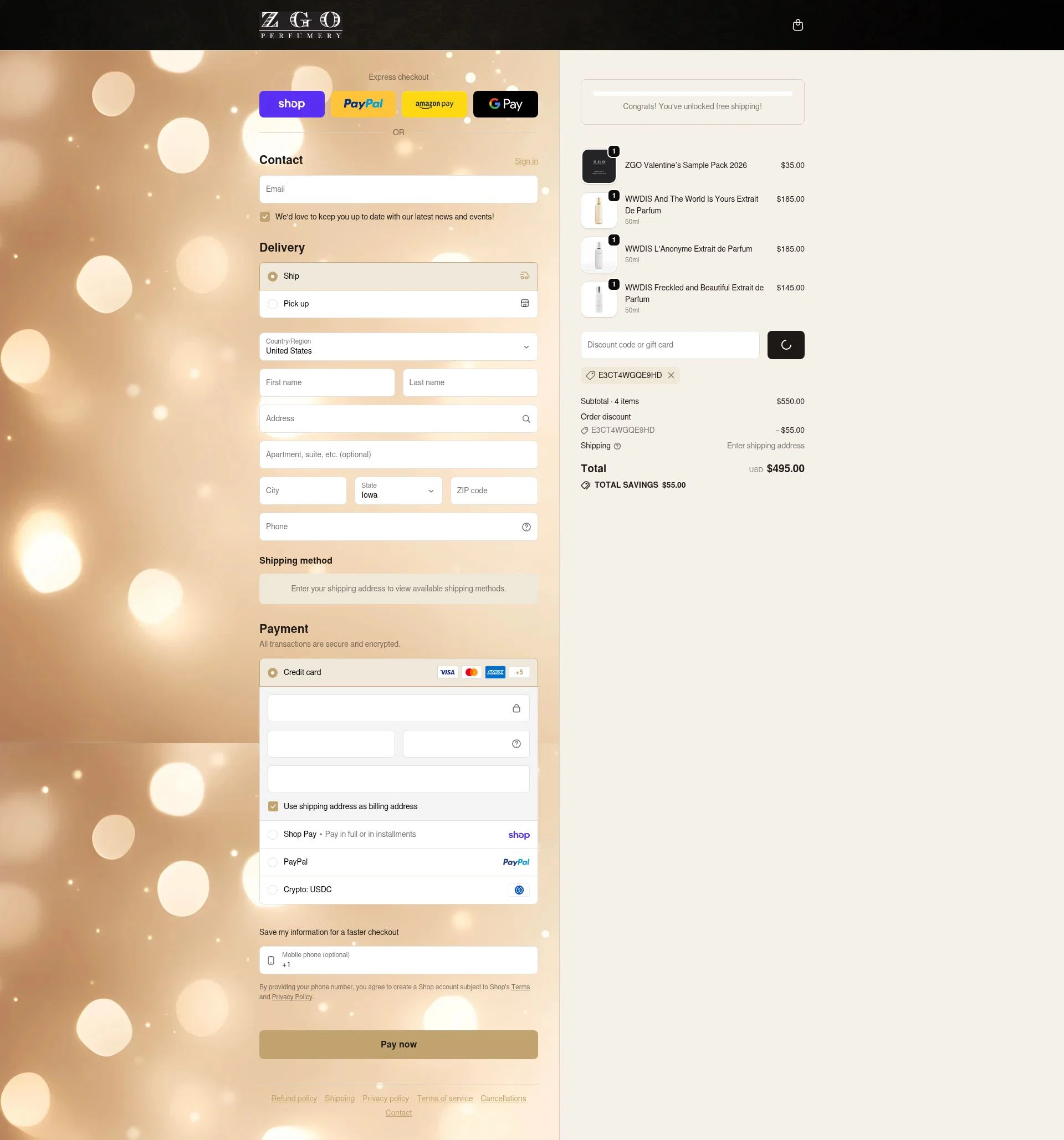 ZGO Perfumery checkout page showing ZGO Perfumery discount code box | Screenshot taken by SimplyCodes community member on Feb 22, 2026