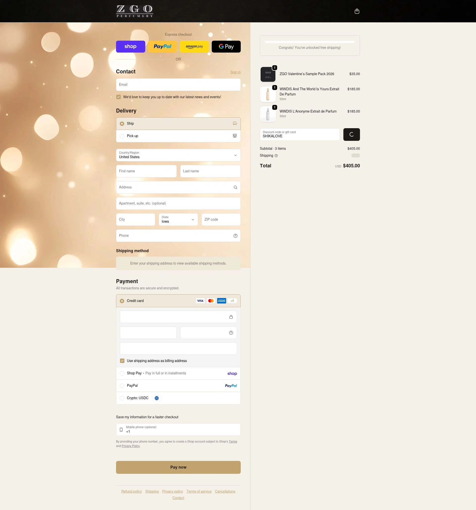 ZGO Perfumery checkout page showing ZGO Perfumery discount code box | Screenshot taken by SimplyCodes community member on Feb 26, 2026