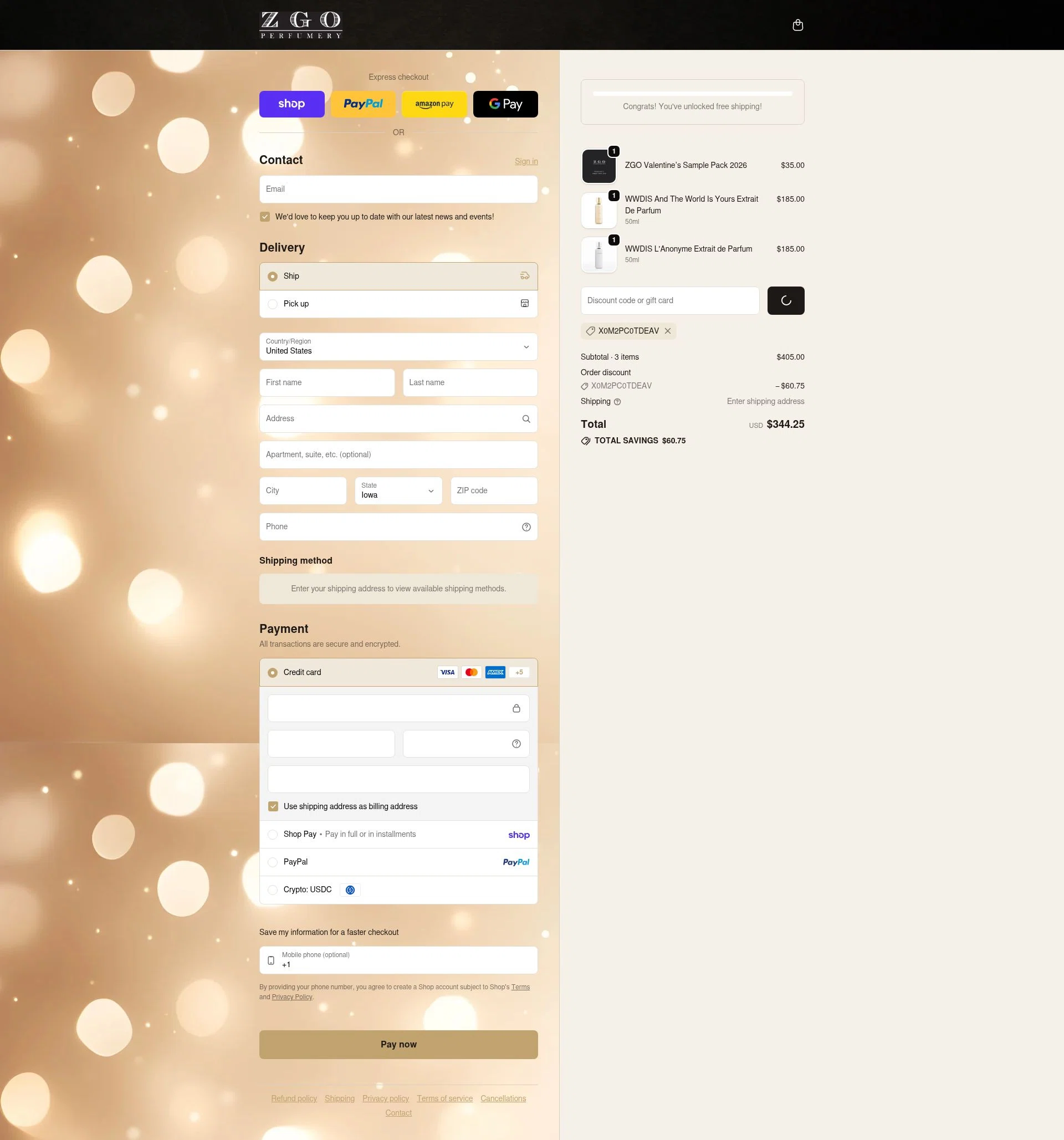 ZGO Perfumery checkout page showing ZGO Perfumery discount code box | Screenshot taken by SimplyCodes community member on Feb 26, 2026