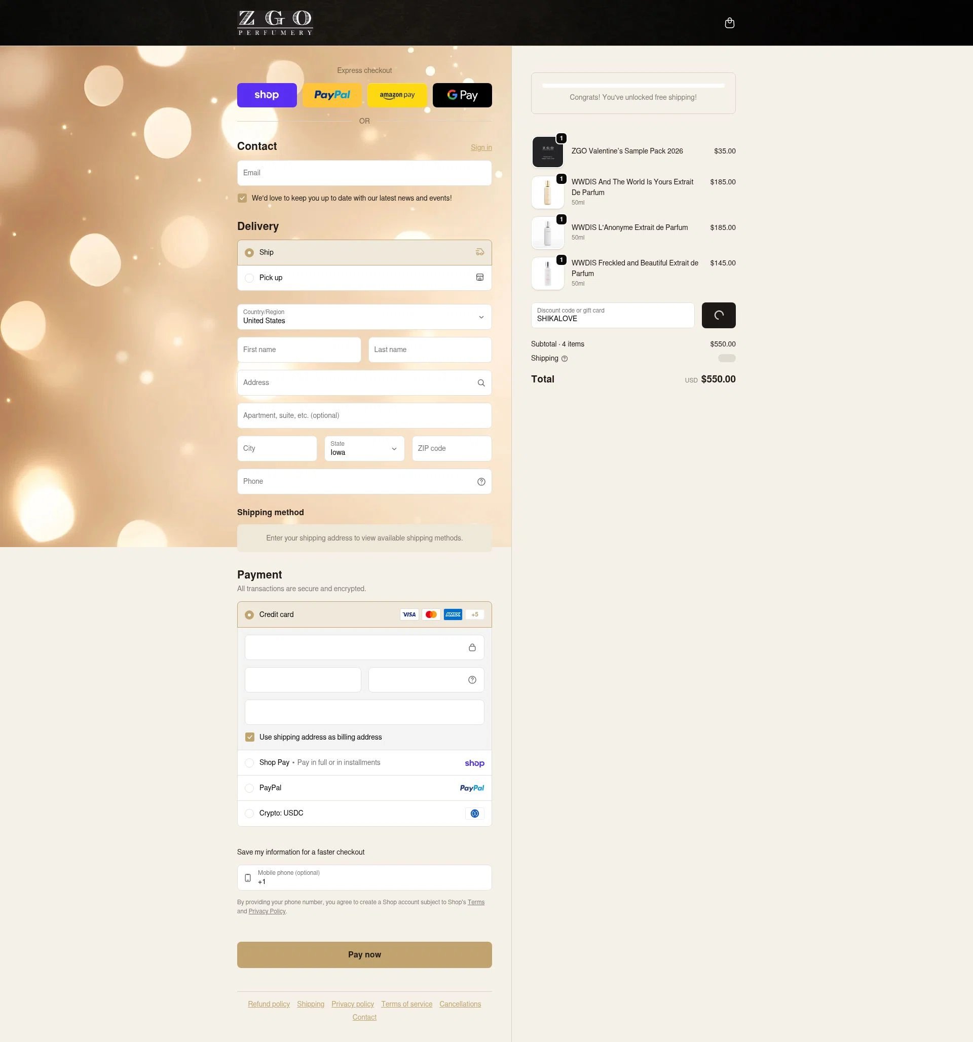 ZGO Perfumery checkout page showing ZGO Perfumery discount code box | Screenshot taken by SimplyCodes community member on Feb 22, 2026