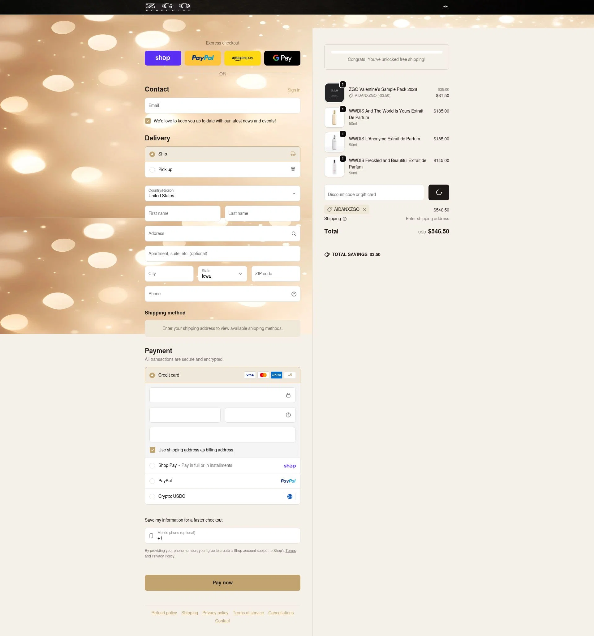 ZGO Perfumery checkout page showing ZGO Perfumery discount code box | Screenshot taken by SimplyCodes community member on Feb 22, 2026
