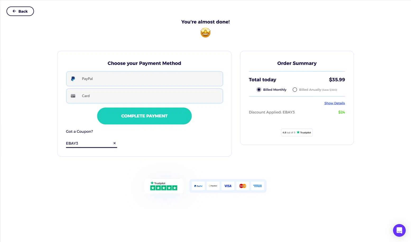 ZIK Analytics checkout page showing ZIK Analytics coupon code box | Screenshot taken by SimplyCodes community member on Oct 2, 2025