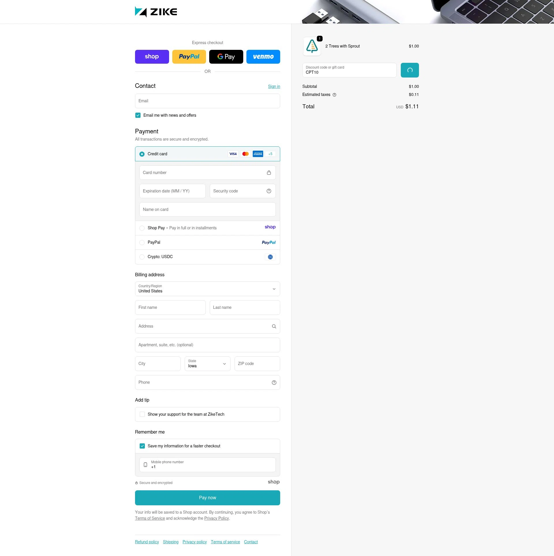 ZikeTech checkout page showing ZikeTech discount code box | Screenshot taken by SimplyCodes community member on Jan 4, 2026