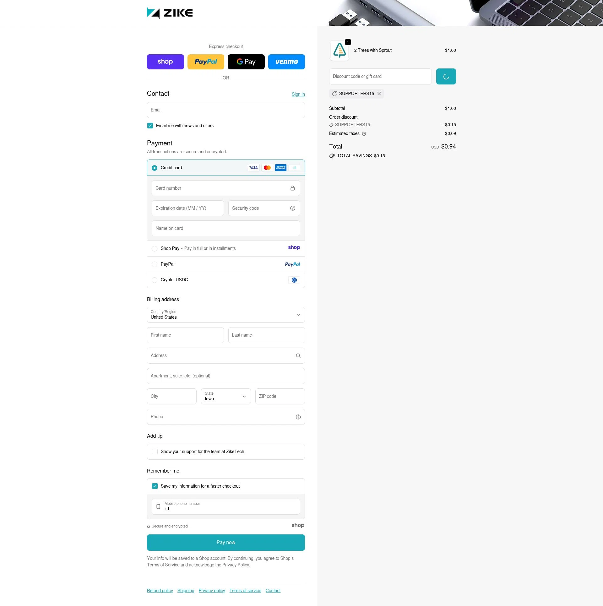 ZikeTech checkout page showing ZikeTech discount code box | Screenshot taken by SimplyCodes community member on Jan 4, 2026