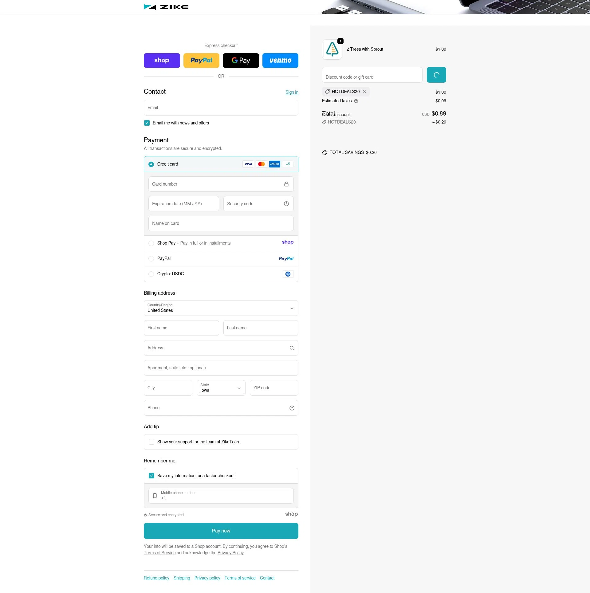 ZikeTech checkout page showing ZikeTech discount code box | Screenshot taken by SimplyCodes community member on Jan 4, 2026