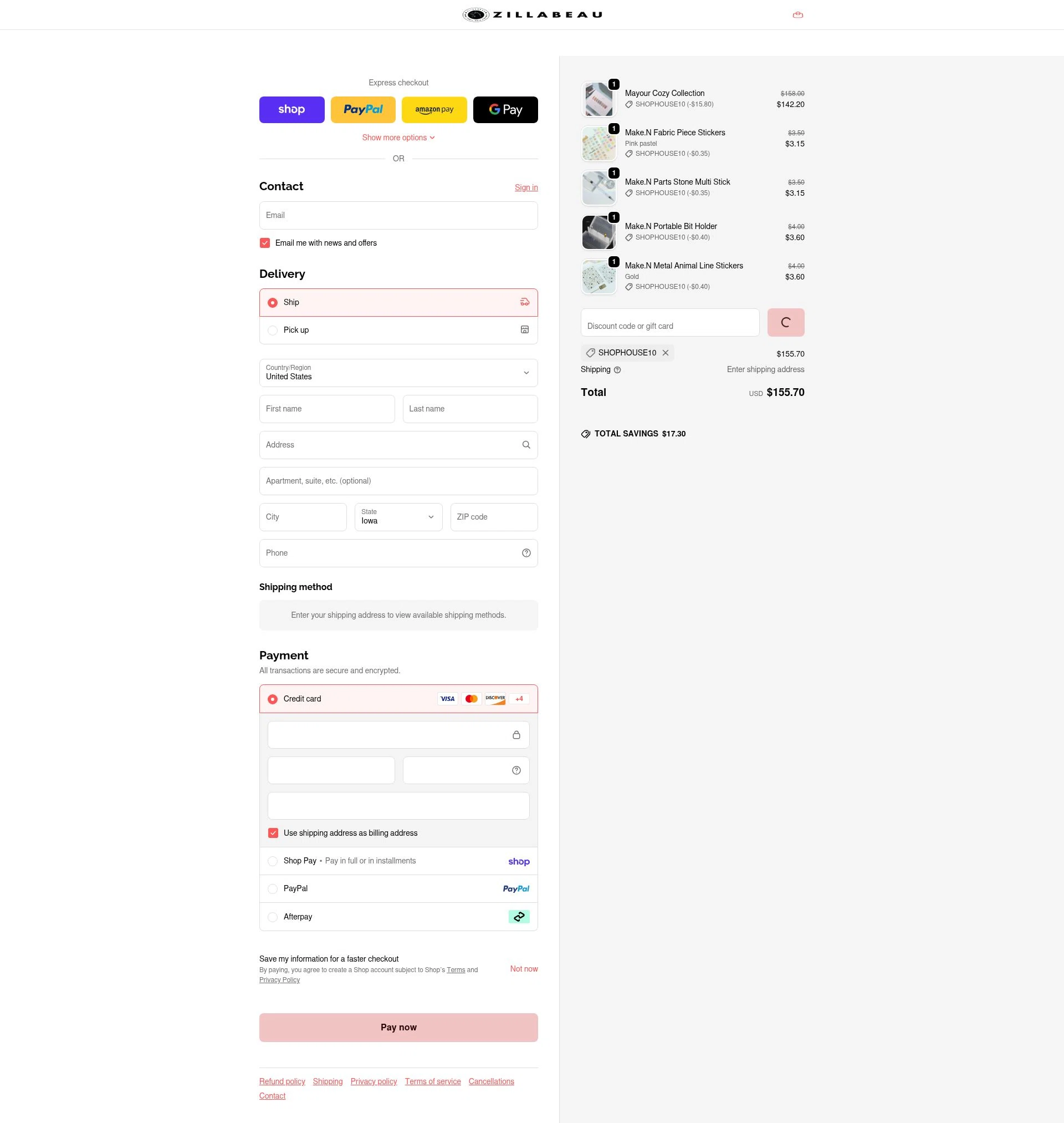 Zillabeau checkout page showing Zillabeau discount code box | Screenshot taken by SimplyCodes community member on Feb 19, 2026