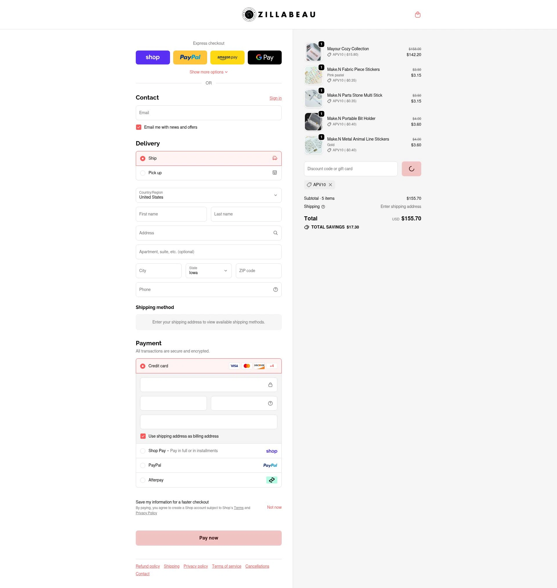 Zillabeau checkout page showing Zillabeau discount code box | Screenshot taken by SimplyCodes community member on Feb 19, 2026