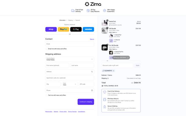 ZIMA DENTAL checkout page showing ZIMA DENTAL discount code box | Screenshot taken by SimplyCodes community member on Sep 12, 2025