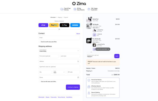 ZIMA DENTAL checkout page showing ZIMA DENTAL discount code box | Screenshot taken by SimplyCodes community member on Sep 12, 2025