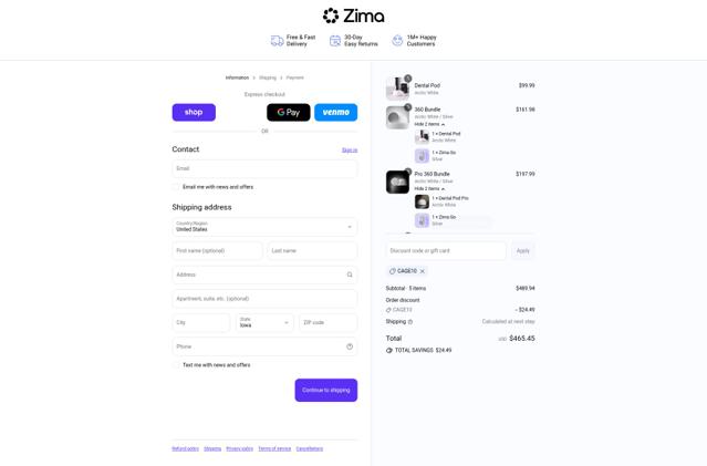 ZIMA DENTAL checkout page showing ZIMA DENTAL discount code box | Screenshot taken by SimplyCodes community member on Sep 12, 2025