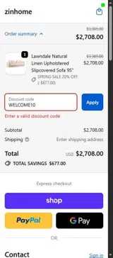 WELCOME10 coupon verification screenshot
