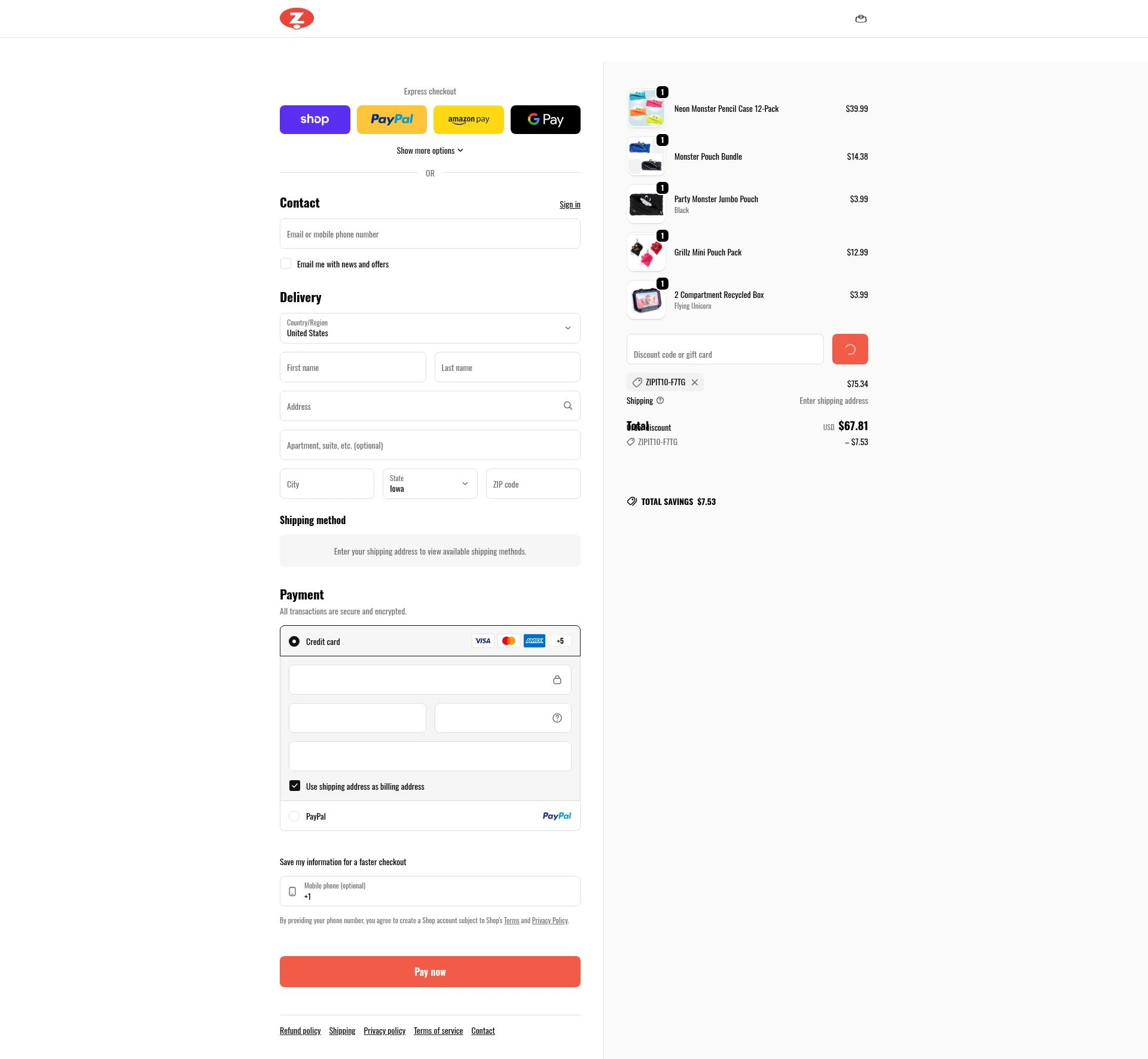 ZIPIT checkout page showing ZIPIT promo code box | Screenshot taken by SimplyCodes community member on Feb 6, 2026