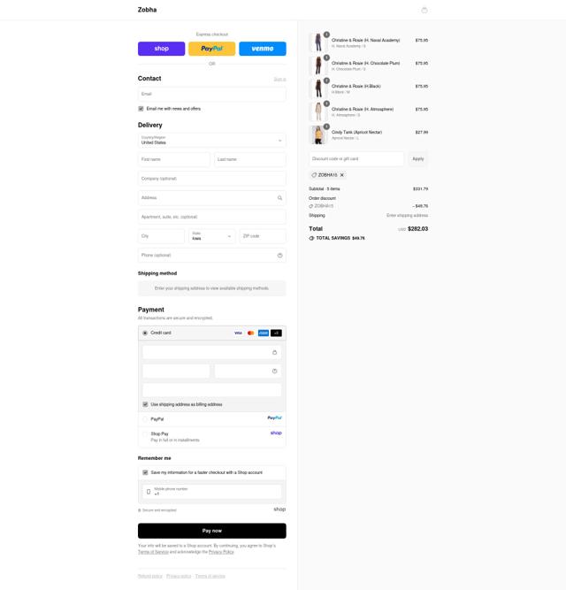 Zobha checkout page showing Zobha discount code box | Screenshot taken by SimplyCodes community member on Sep 12, 2025