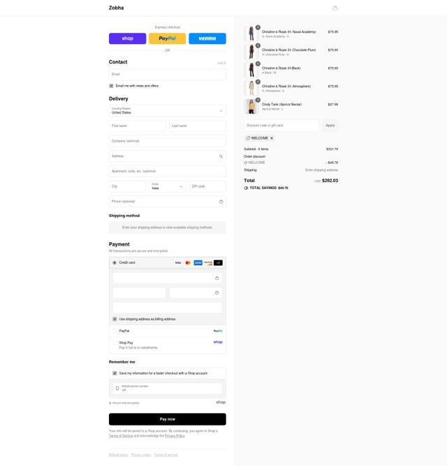 Zobha checkout page showing Zobha discount code box | Screenshot taken by SimplyCodes community member on Aug 31, 2025