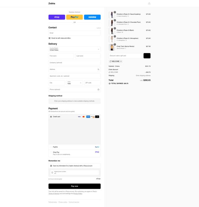 Zobha checkout page showing Zobha discount code box | Screenshot taken by SimplyCodes community member on Sep 8, 2025