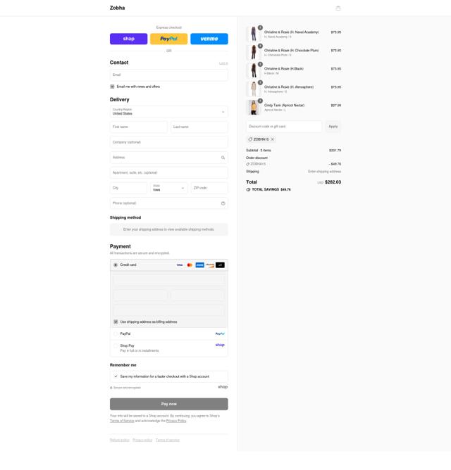 Zobha checkout page showing Zobha discount code box | Screenshot taken by SimplyCodes community member on Aug 31, 2025
