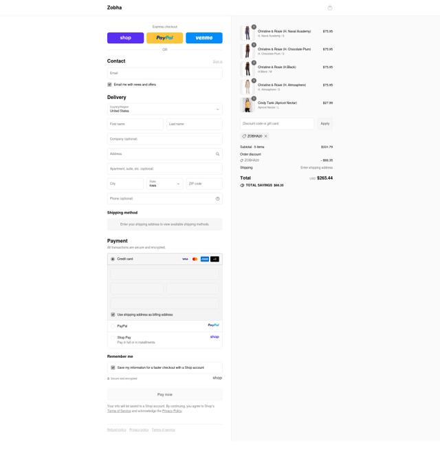 Zobha checkout page showing Zobha discount code box | Screenshot taken by SimplyCodes community member on Sep 12, 2025