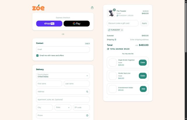 Zoe Baby checkout page showing Zoe Baby discount code box | Screenshot taken by SimplyCodes community member on Aug 16, 2025